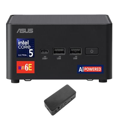 ASUS NUC AI Powered Mini Desktop (Intel Ultra 5-135H, No OS, 8GB DDR5, 2TB PCIe SSD, 2 Thunderbolt 4, WiFi 6E, Bluetooth 5.3, 120W PSU, RJ-45, 2 HDMI, Win 11 Pro) w/USB-C Dock