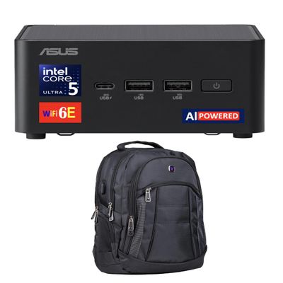 ASUS NUC AI Powered Mini Desktop (Intel Ultra 5-135H, No OS, 8GB DDR5, 128GB PCIe SSD + 500GB HDD, 2 Thunderbolt 4, WiFi 6E, Bluetooth 5.3, 120W PSU, RJ-45, 2 HDMI, Win 11 Pro) w/Premium Backpack