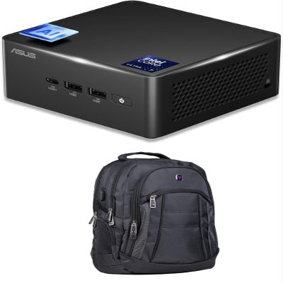 ASUS NUC AI Powered Mini Desktop (Intel Ultra 7-165H, No OS, 8GB DDR5, 1TB PCIe SSD + 1TB HDD, 2 Thunderbolt 4, WiFi 6E, Bluetooth 5.3, 120W PSU, RJ-45, 2 x HDMI 2.1, Win 11 Pro) w/Premium Backpack