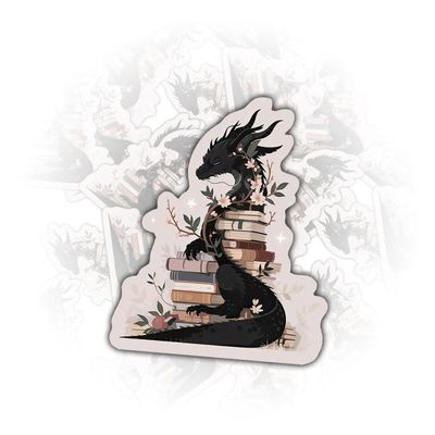 (3 Pcs) Cute Dragon and Book Stickers for Booklover Vinyl Decal Waterproof for Water Bottle, Notebook  Gift for Bookish, Book Lovers