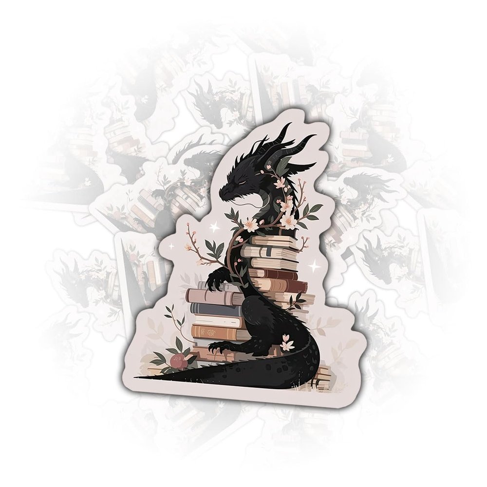 (3 Pcs) Cute Dragon and Book Stickers for Booklover Vinyl Decal Waterproof for Water Bottle, Notebook  Gift for Bookish, Book Lovers