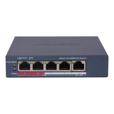 4 Port Fast Ethernet Smart POE Switch, DS-3E1105P-EI, 4 PoE+ Port @ 65W, Plug & Play, PoE Auto Recovery, Desktop/Wall Mount, Metal Material