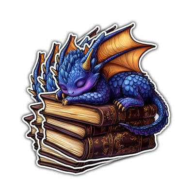 3 Pcs Cute Purple Dragon Sleeping on Books Sticker Waterproof Vinyl Fantasy Book Sticker Book Lover Decal for Laptop, Water Bottle, Kindle, Phone Case, Car, Helmet, Gifts