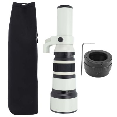 500mm F6.3 Manual Focus Telephoto Lens with T2 FX Adapter Ring, Alloy Body, Optical Glass - High Contrast, Multi - Coating Technology, Ideal for Wildlife and Nature Photography (White)