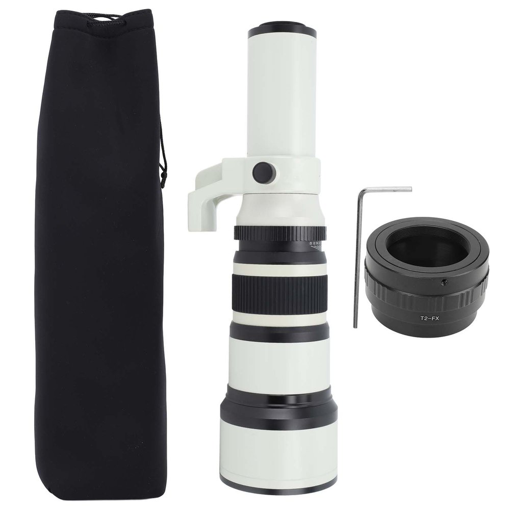 500mm F6.3 Manual Focus Telephoto Lens with T2 FX Adapter Ring, Alloy Body, Optical Glass - High Contrast, Multi - Coating Technology, Ideal for Wildlife and Nature Photography (White)