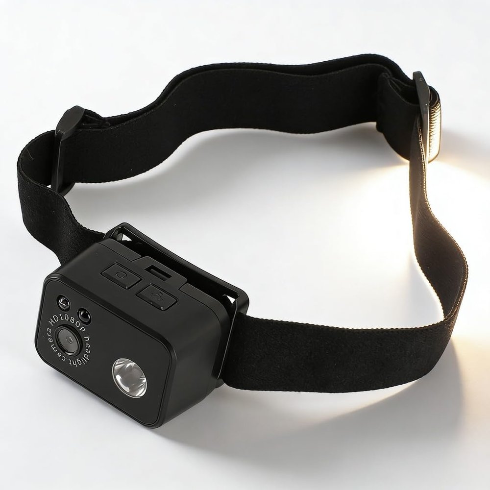 QWUUYEC Action Camera Head Mount, 1080P HD, 2.0M CMOS Sensor, Wearable Led Headlamp, Supports 128GB Memory - Adjustable 45 Degree Lighting, Quick Charging, Ideal for Outdoor and Night Us