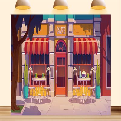 12X8ft Fabric Vintage Cafe Street Scene Photography Backdrop, French Coffee Shop Style Background, Outdoor Bistro Theme Party Decor
