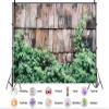 10X5ft Fabric Rustic Wooden Fence Photography Backdrop, Weathered Wood Panels with Green Climbing Vines, Purple Flowers, Natural Garden Background for Studio, Home Decor view 2