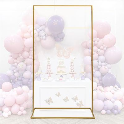 LumaGrove Metal WeddingArch Backdrop Stand Gold White, BalloonArch Strong Sturdy SquareArch Frame, with Stable Base(Gold,W100 x H220 cm)