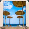 10X7ft Fabric Beach Scene Photography Backdrop, Tropical Tiki Umbrellas with Ocean View, Summer Party Photo Background, Studio Props view 3