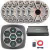 Marine Bluetooth 3-Zone Controller, 6X 6.5 195W Max Power 4 Ohm RGB LED Coaxial Speakers, 6X 6.5 Grille Speakers, 6-Channel 50 Watts x 6 Class D Amplifier, Amp Wiring Kit (White) view 1