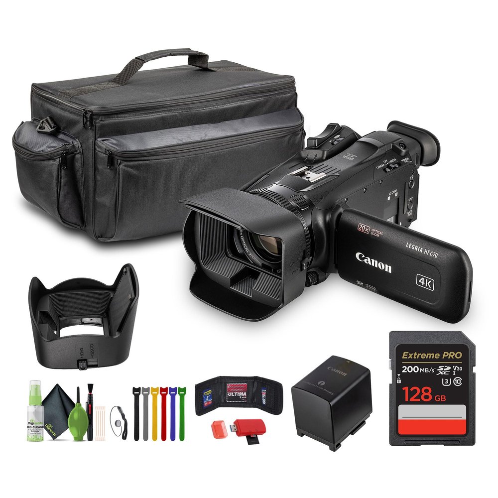 Canon LEGRIA HF G70 PAL UHD 4K Camcorder Bundle with 128GB Memory Card + Carrying Case + Cleaning kit + More
