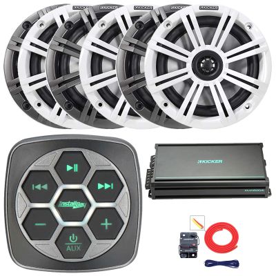 Marine Bluetooth 3-Zone Controller, 6X 6.5 195 Watt Max Power 4-Ohm Boat Coaxial Speakers W/Charcoal and White Grilles, 6-Channel 50 Watts x 6 Weather-Resistant Class D Amplifier, Amp Install Kit