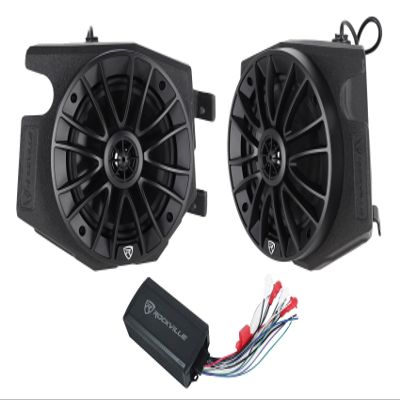 Rockville RZL7 Bundle: 6.5" 600W Kick Panel Speakers+Enclosure for 2014-2023 Polaris RZR, PS40 4-Channel IP65 Bluetooth Amplifier, 2 Items