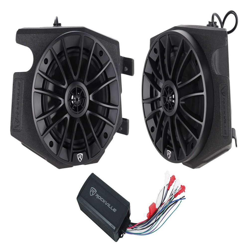 Rockville RZL7 Bundle: 6.5" 600W Kick Panel Speakers+Enclosure for 2014-2023 Polaris RZR, PS40 4-Channel IP65 Bluetooth Amplifier, 2 Items