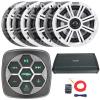 Marine Bluetooth 3-Zone Controller, 8X 6.5 195 Watts Max Power 4-Ohm Boat Coaxial Speakers W/Charcoal and White Grilles, 800 Watt 8-Channel Full-Range Class D Amplifier, Amp Install Kit view 1