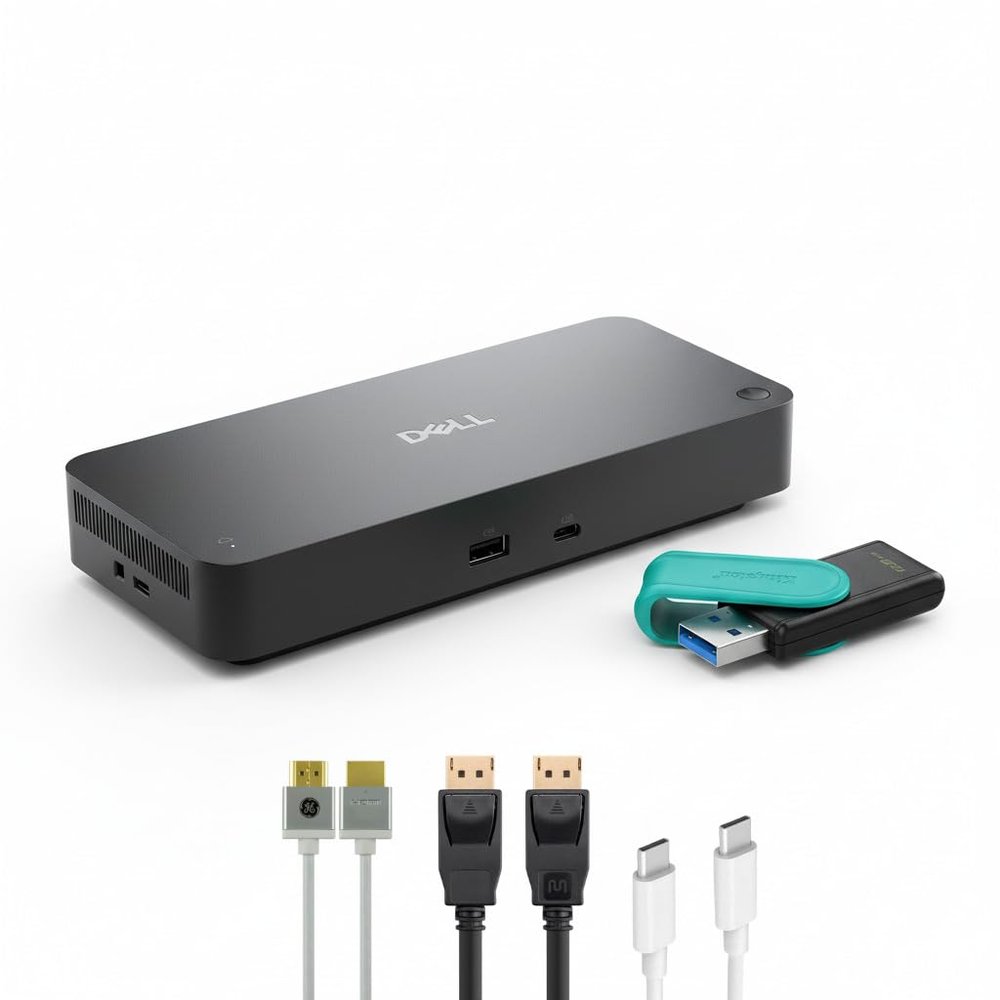 Dell Pro Thunderbolt 5 Smart Dock - Dual 8K Monitor Support & 300W Power Bundle with Cables and 128GB USB Drive (5 Items)