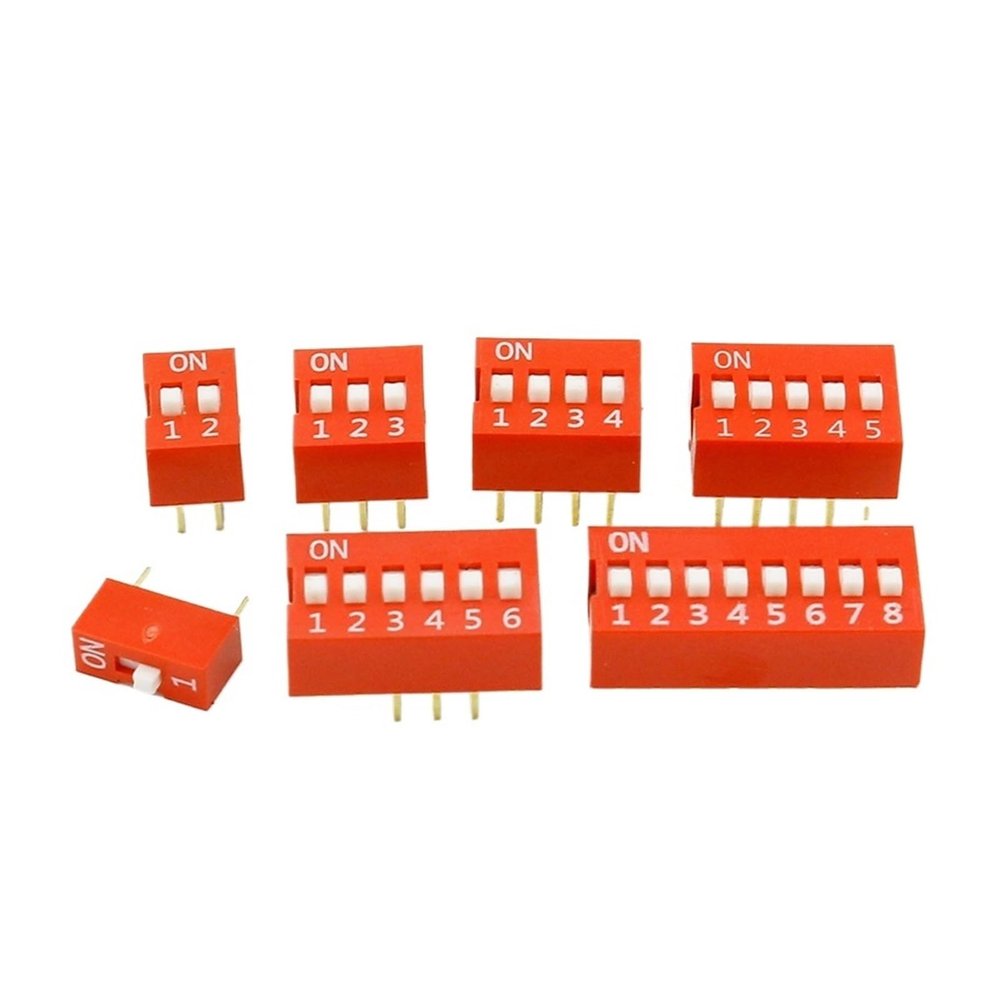 BHUPWZE 35PCS/LOT Dip Switch Kit in Box 1 2 3 4 5 6 8 Way .54mm Toggle Red Snap Switches Each 5PCS Combination /