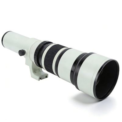 500mm F6.3 Telephoto Lens 4 Elements in 4 Groups with T2 RF Adapter - Enhanced Optics for Clear Astrophotography and R Mount Mirrorless Cameras (White)