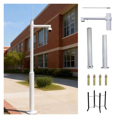 Splicing Type Security Camera Mounting Pole Standing, 7 8 10 12 13 15 16 20ft Extra-long CCTV Pole for School/Parking Lot, Surveillance Post Stand(Light Coffee,236.2 in(6 m))