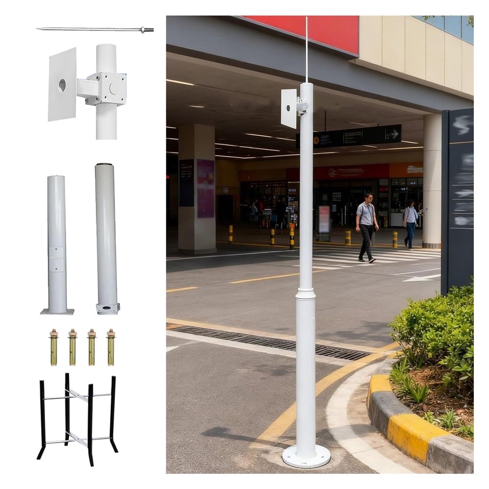Detachable Solar Panels/Camera Mounting Bracket Pole, Assembled Security Camera Stand Easy Install, Surveillance Cameras Holder Column 7 10 16 20ft(ligjt grey,H-4.5m/14.8')