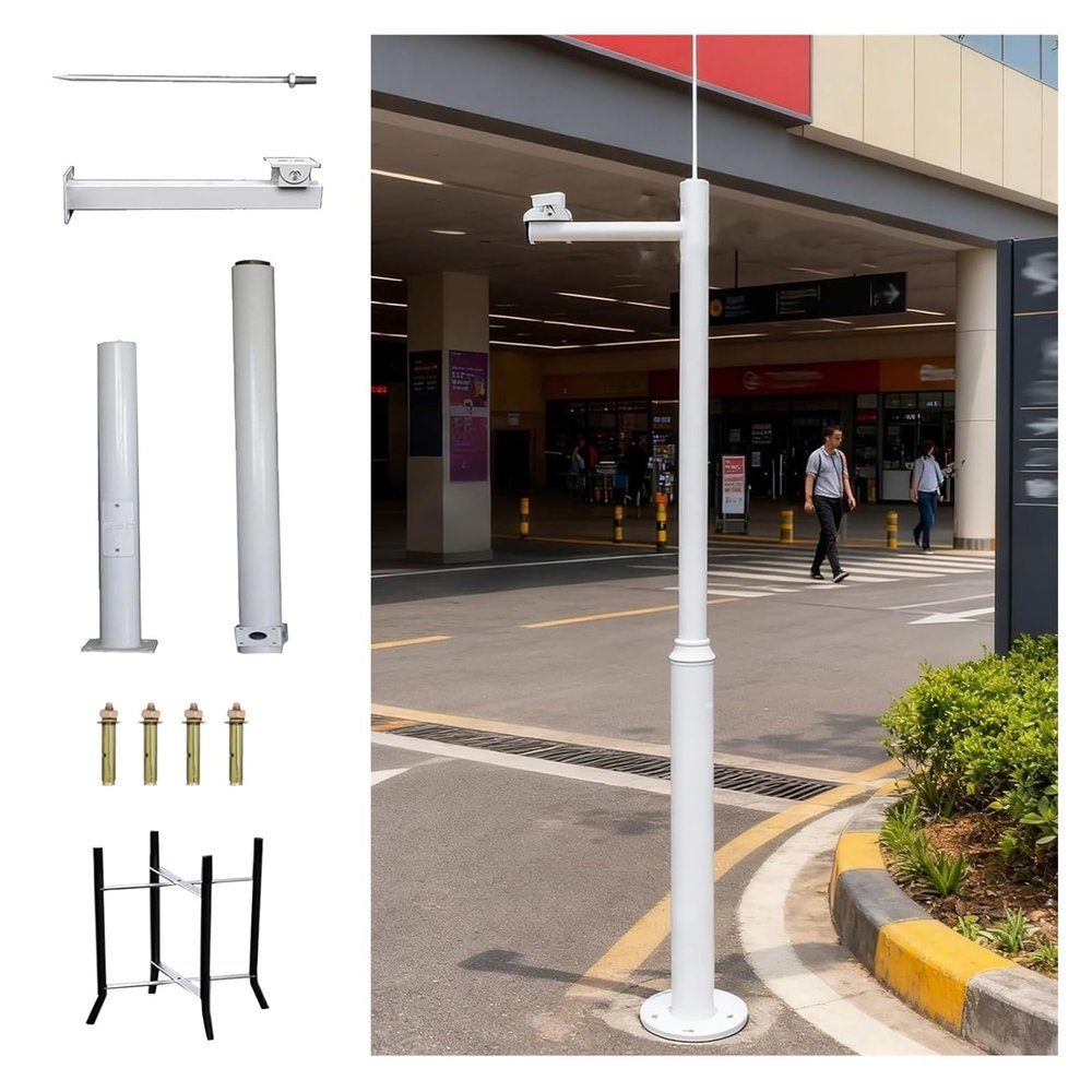 Detachable Solar Panels/Camera Mounting Bracket Pole, Assembled Security Camera Stand Easy Install, Surveillance Cameras Holder Column 7 10 16 20ft(B,H-2m/6.6')