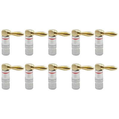 10PCS 4mm Gold-Plated Right Angle 90 Degree Banana Video Speaker Adapter Audio Banana Connectors(10 Red)