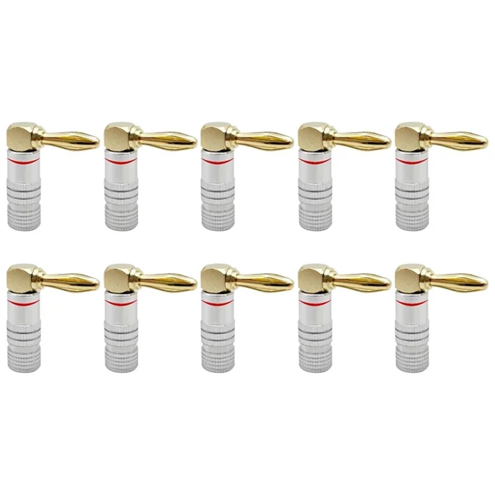10PCS 4mm Gold-Plated Right Angle 90 Degree Banana Video Speaker Adapter Audio Banana Connectors(10 Red)