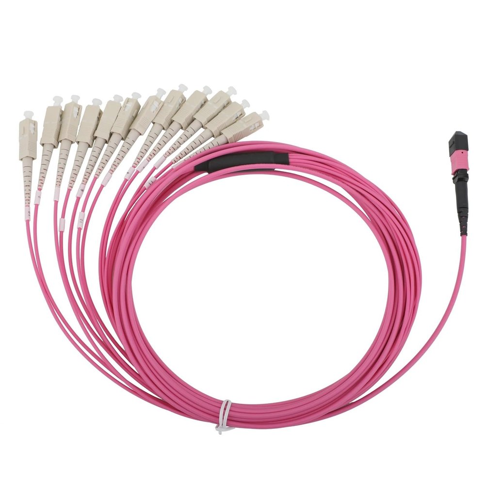 1PCS 10G Multimode 12-Core MPO to 12SC OM4 Fiber Extension Cable 1M/3M/5M/10M/15M/20M Fiber Optic Patch Cord(1M)