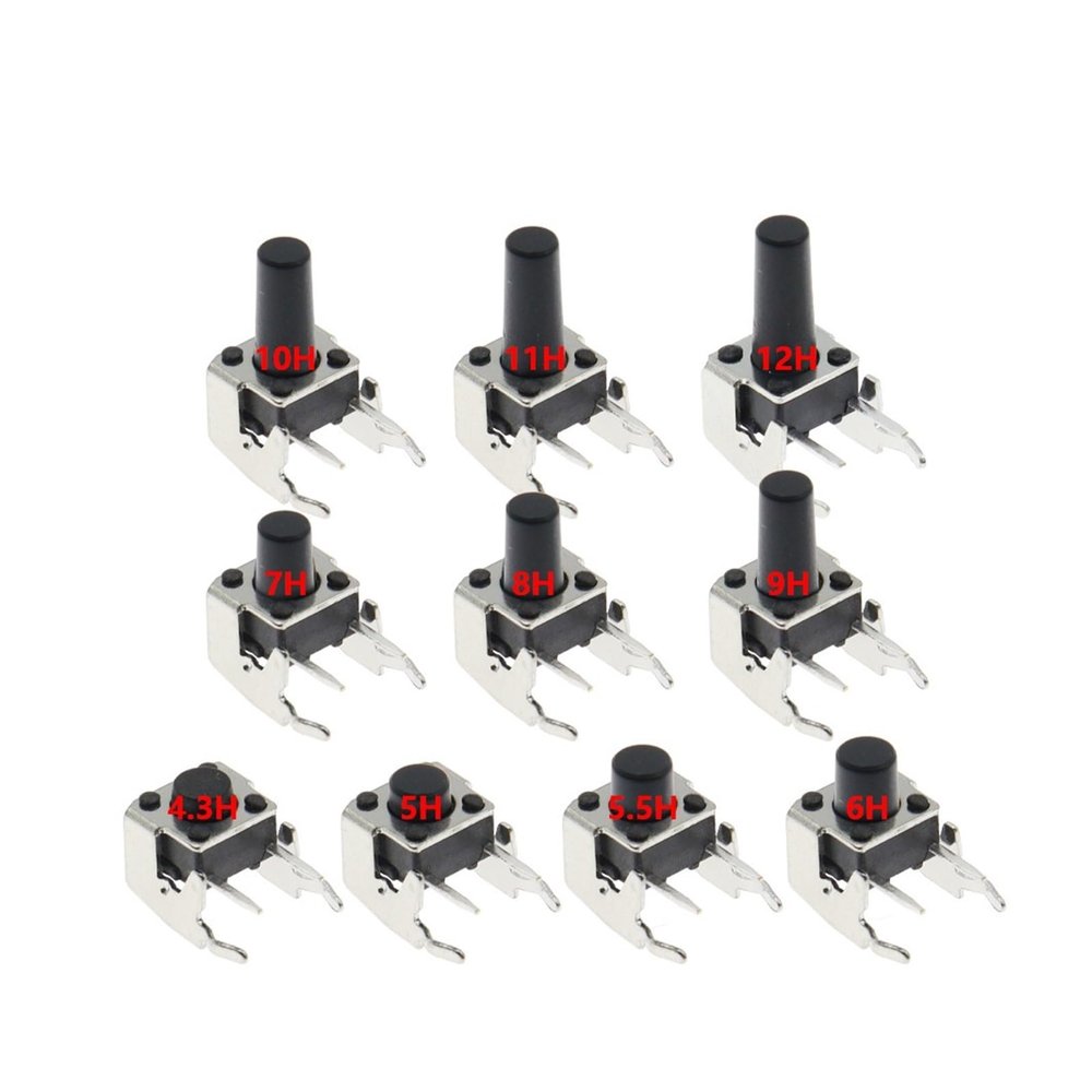 BHUPWZE Momentary Tactile Tact Push Button Switch Right Angle Horizontal Holder with Stent 6 * 6 * 4.3/5/6/7/8/9/10/11/12/mm 6x6(6x6x7mm,20PCS)