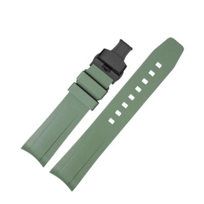 20mm Fluororubber Watch Strap for Rolex Submariner, Replacement Band with Stainless Steel Pin Buckle Butterfly Clasp(Green b2)