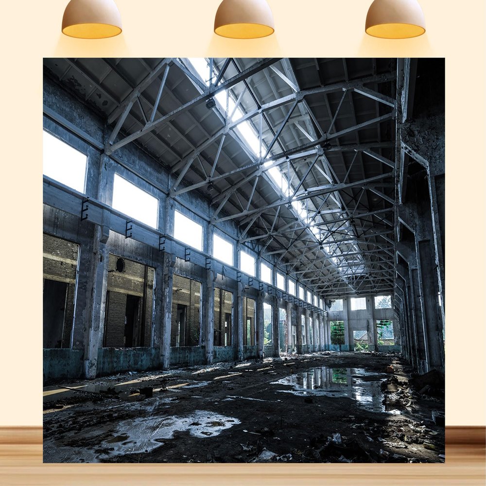 10X5ft Fabric Industrial Warehouse Photography Backdrop, Abandoned Factory Interior, Large Format Studio Props, Urban Decay Theme, Professional Photo Background