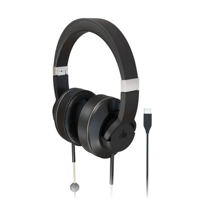 DefenderShield Over-Ear Air Tube Headphones E M F Free USB-C Wired Design for Reduced Wireless Signal Contact Built-in Mic & Audio Controls Foldable Airtube Headphones with Travel Case