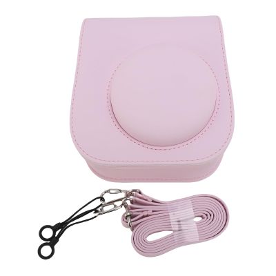 KIMISS Camera Protective Case PU Leather Instant Camera Storage Bag Shoulder Strap for Mini12 11 (Light Pinkish)
