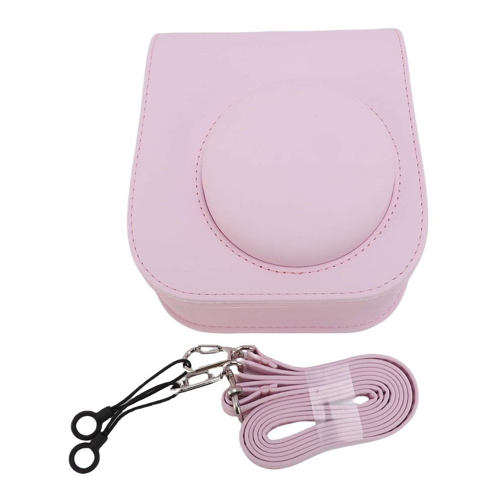KIMISS Camera Protective Case PU Leather Instant Camera Storage Bag Shoulder Strap for Mini12 11 (Light Pinkish)