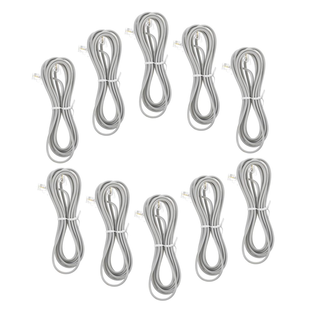 COOLHIYA 10pcs PC Phone Extension Cords Silver Gray Telephone Line Cable with Pure Copper Core and Plugs for Office Hotel Fax Answering Machines