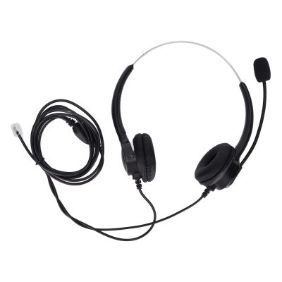 RJ9 Telephone Headset, Corded Binaural Phone Headphone with Noise Cancelling Mic, Headband and Soft Ear Cushions, for Call Center Customer Service Work