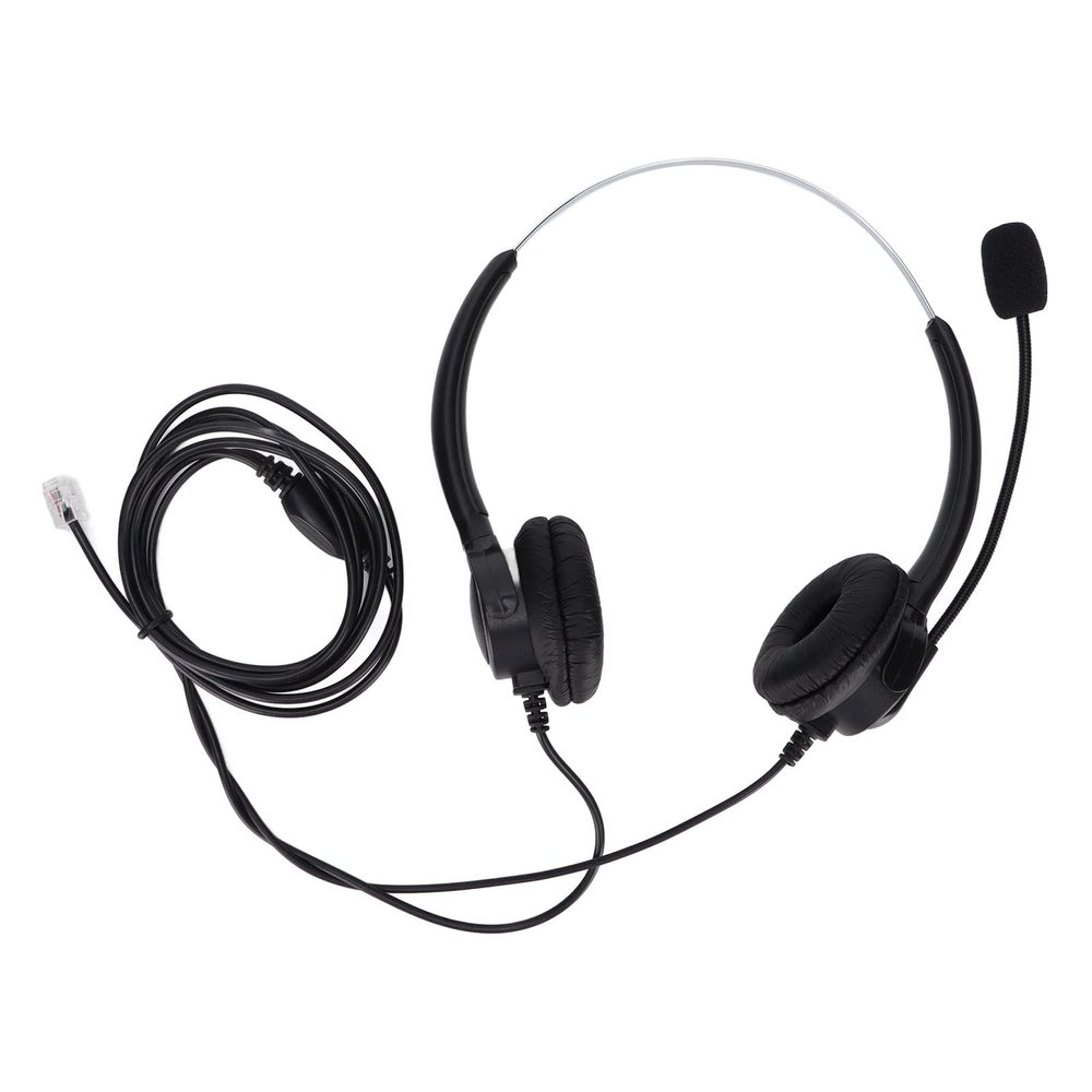 RJ9 Telephone Headset, Corded Binaural Phone Headphone with Noise Cancelling Mic, Headband and Soft Ear Cushions, for Call Center Customer Service Work