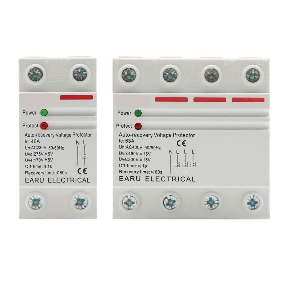 2P 4P 40A 63A 230V 400V Din Rail Recovery Reconnect Over Voltage Under Voltage Protective Device Protection Relay(4P,40A)
