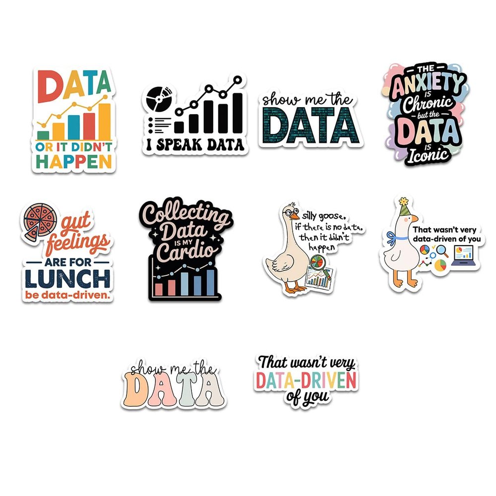 (10 Pcs) Data Analysis Stickers Pack, Funny Data Driven Vinyl Decals, I Speak Data Quote Stickers for Analysts, Scientists, Coders, Laptop Water Bottle Scrapbook Decor