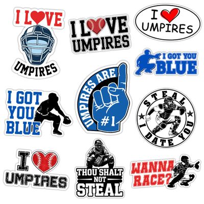 (10 Pcs) Umpire Sticker Pack, Funny Baseball & Softball Vinyl Decals, I Love Umpires, I Got You Blue, Thou Shalt Not Steal, Waterproof Stickers for Umpires, Coachers, Catchers, Sports Fans