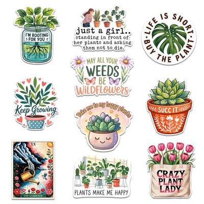 (10 Pcs) Funny Plant Stickers Vinyl Waterproof Gardening Sticker Pack Plants Quotes & Succulents, Decals fot Water Bottle, Journal Gifts for Gardeners, Plant Moms & Nature Lovers