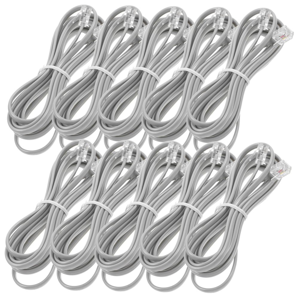HAKIDZEL 10pcs PC Phone Extension Cords Silver Gray PVC Telephone Line Cable for Office Hotel Fax Answering Machine Replacement