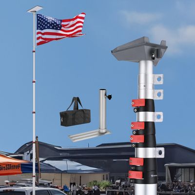 Yescom EZ GO 30ft Starlink Mini Ground Pole Mount Kit with Adapter & Tire Stand, Starlink Mini Telescopic Tailgate Flagpole & Base Kit for Outdoor RV Camping Silver