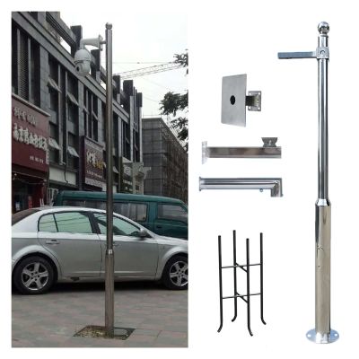 ERRULAN 304 Stainless Steel Security Pole, Camera Surveillance Pole and Bracket for School Backyard Porch Patio Walkway, Wide Angle CCTV Pole with Quick Setup(Height 4.9+4.9 ft)