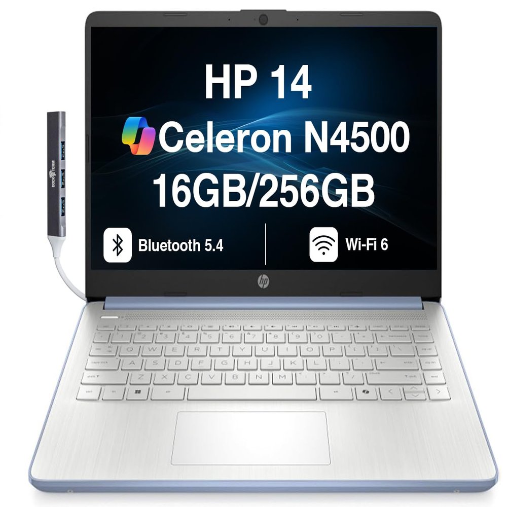 HP 14 Business Laptop 14.0" HD Display w/DKZ USB Port Expander