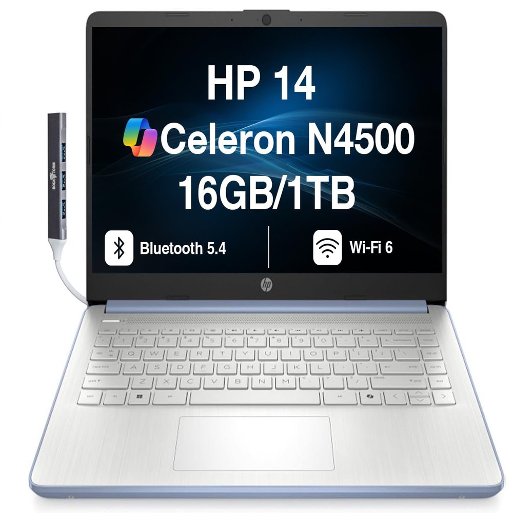 HP 14 Business Laptop 14.0" HD Display w/DKZ USB Port Expander