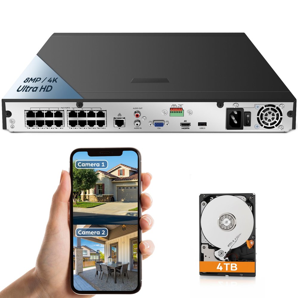 Auview 8MP/4K Ultra HD 8-Channel Network Video Recorder, Supports H.265+, ONVIF Compatible, Remote Access, Motion Alerts, 2TB HDD Pre-Installed, ONLY Plug and Play with Auview IP Cameras (8, 2, TB)