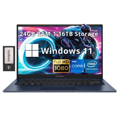 ASUS Vivobook 14" FHD IPS Laptop for Business & Student, Intel i3-1215U, 24GB RAM, 1.16TB Storage(1TB SSD+160GB Docking Station Set), Intel UHD Graphics, HD Camera, WiFi 6E, Windows 11, Quiet Blue