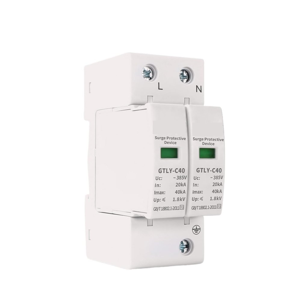 2P AC SPD Surge Protective Device 40KA 60KA 220V 385V House Lightning Surge Protector Solar Low-Voltage Arrester Device(220V 30-60KA)